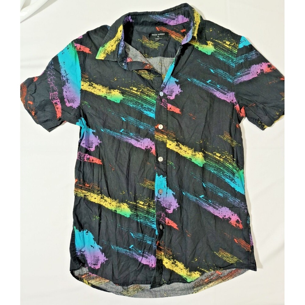 Ocean Current Mens Small Black Abstract Brushstroke Short Sleeve Shirt